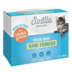 Smilla Bocaditos con verduras 48 x 85 g en oferta: 40 + 8 ¡gratis! - Young Sterilised con salmón y calabaza