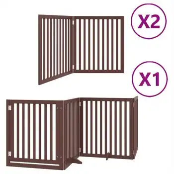 Puerta De Perros Plegable 8 Paneles Madera Álamo Marrón 640 Cm Vidaxl