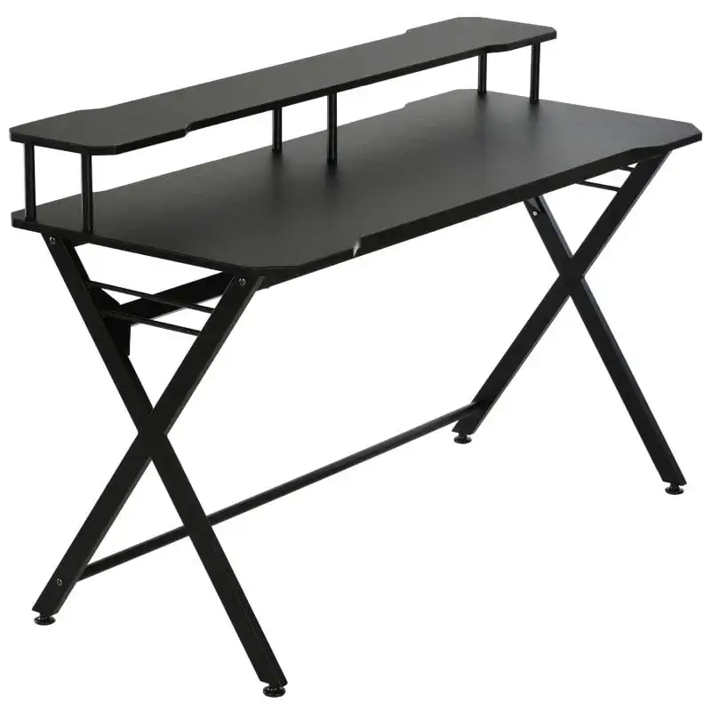 HomCom Mesa Gaming con Soporte para Monitor 140x60x90cm Negra