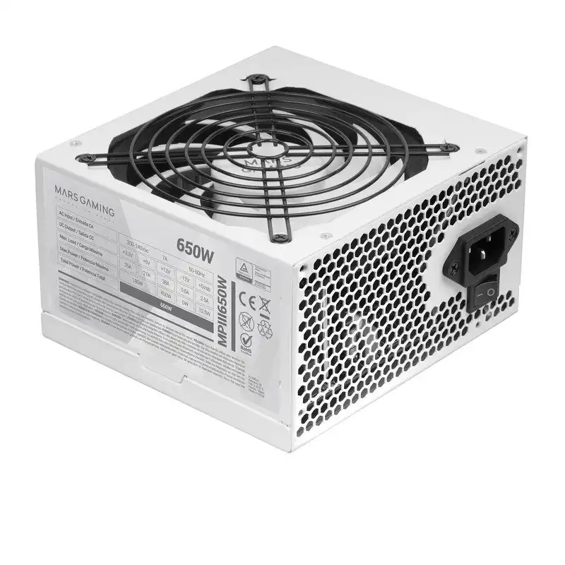 Mars Gaming MPIII650 Fuente Alimentación PC ATX 650W 5 Años Garantía 85% Eficiencia Ai-rpm Blanco