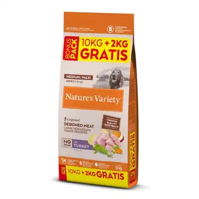 Nature's Variety Adult Medium Maxi No Grain Pienso Pavo para perros - 12 kg (10+2 kg ¡gratis!) - Natures Variety - Comparador de precios