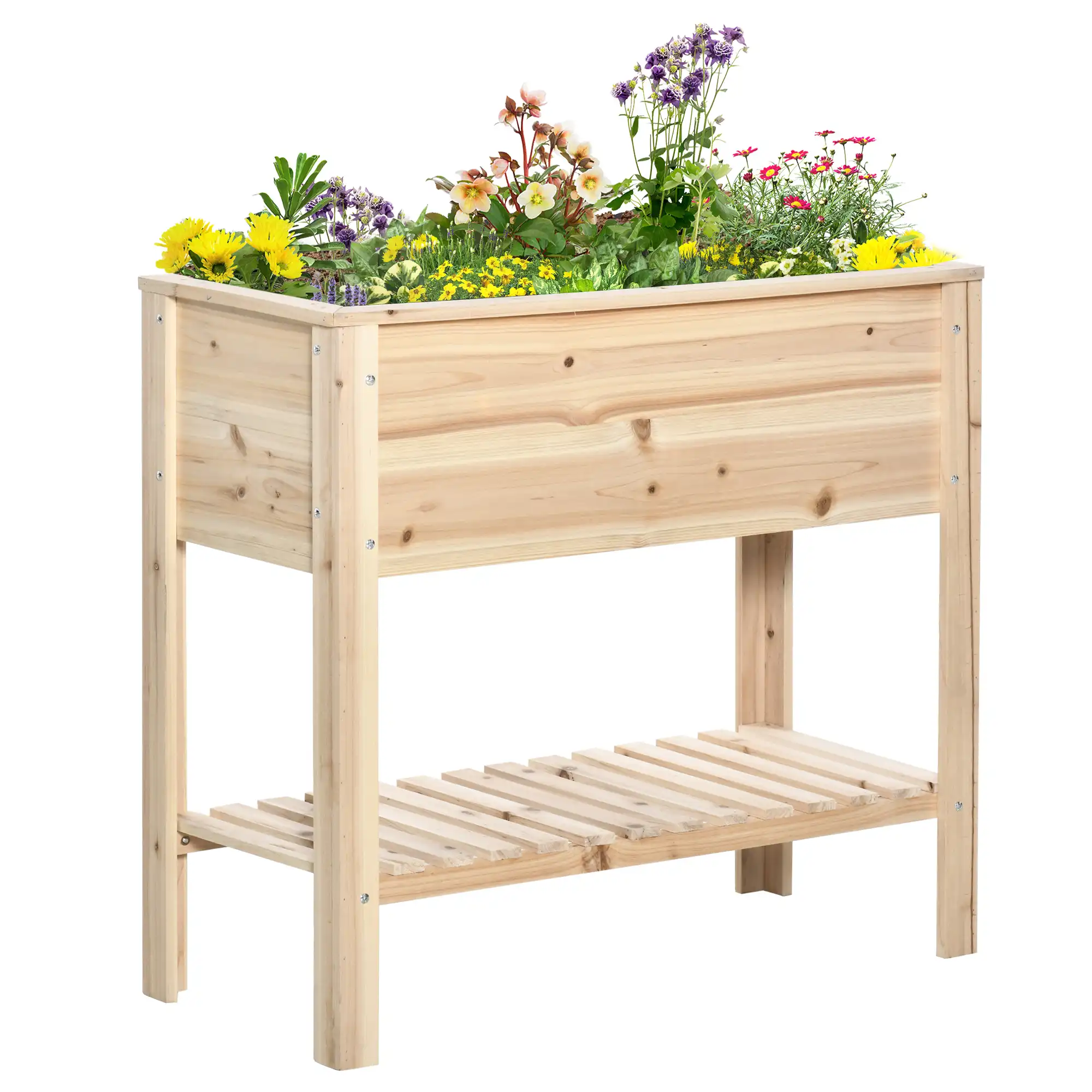 Outsunny Huerto Urbano Elevado con Estante 90x40x81 cm Mesa Jardinera de Cultivo de Madera con Tela no Tejida para Cultivos Plantas Flores Jardín Natural