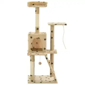 Rascador Para Gatos Con Poste De Sisal 120 Cm Huellas Beige Vidaxl