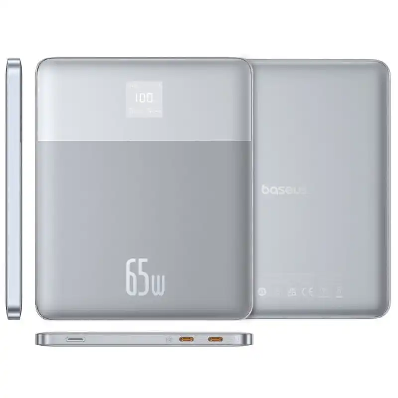Baseus Blade2 PowerBank Cargador para Portátil 65W USB-C 12000mAh Display LED Plata