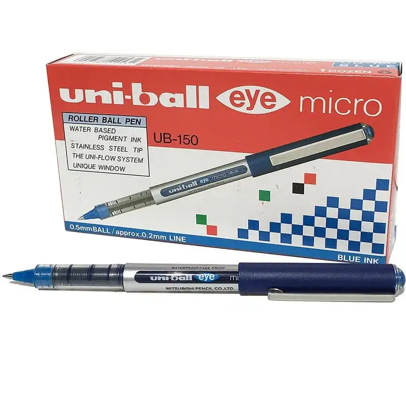 Uni-Ball Eye Micro UB-150 Caja 12 Bolígrafos de Tinta Pigmentada Azul