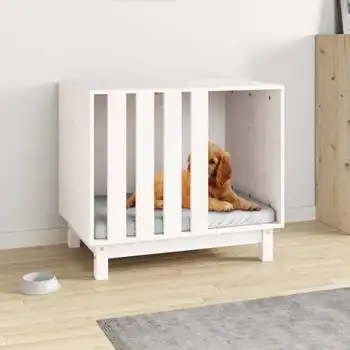 Caseta Para Perros Madera Maciza De Pino Blanco 70x50x62 Cm