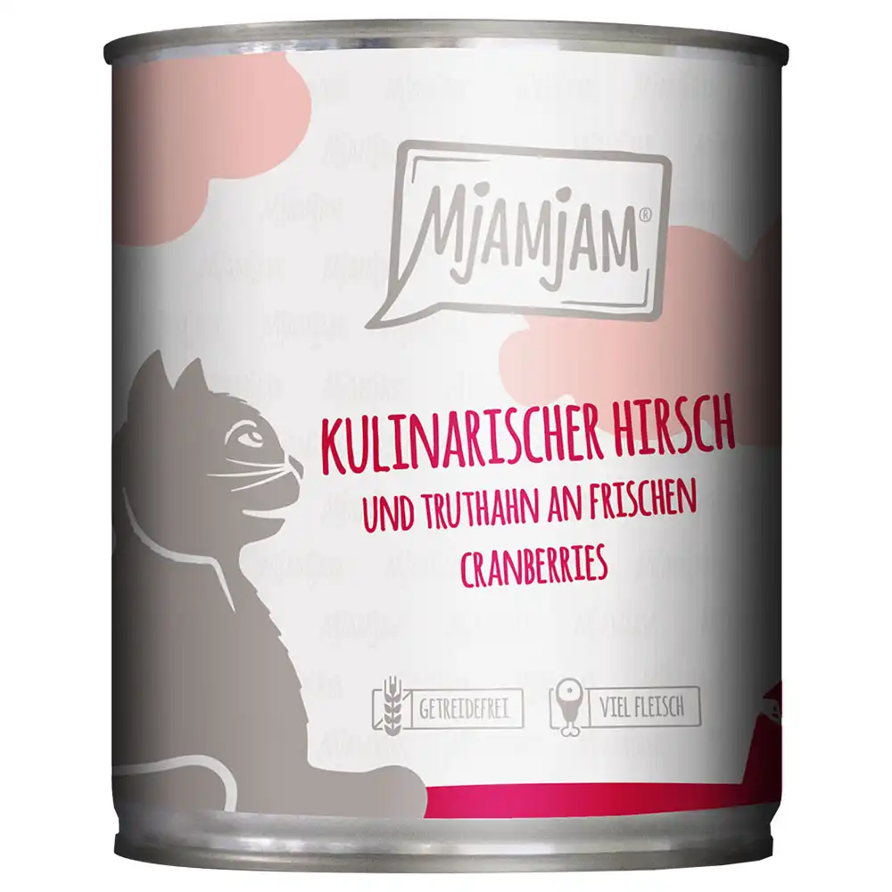 MjAMjAM comida húmeda para gatos 6 x 800 g  - Venado y pavo con arándanos frescos