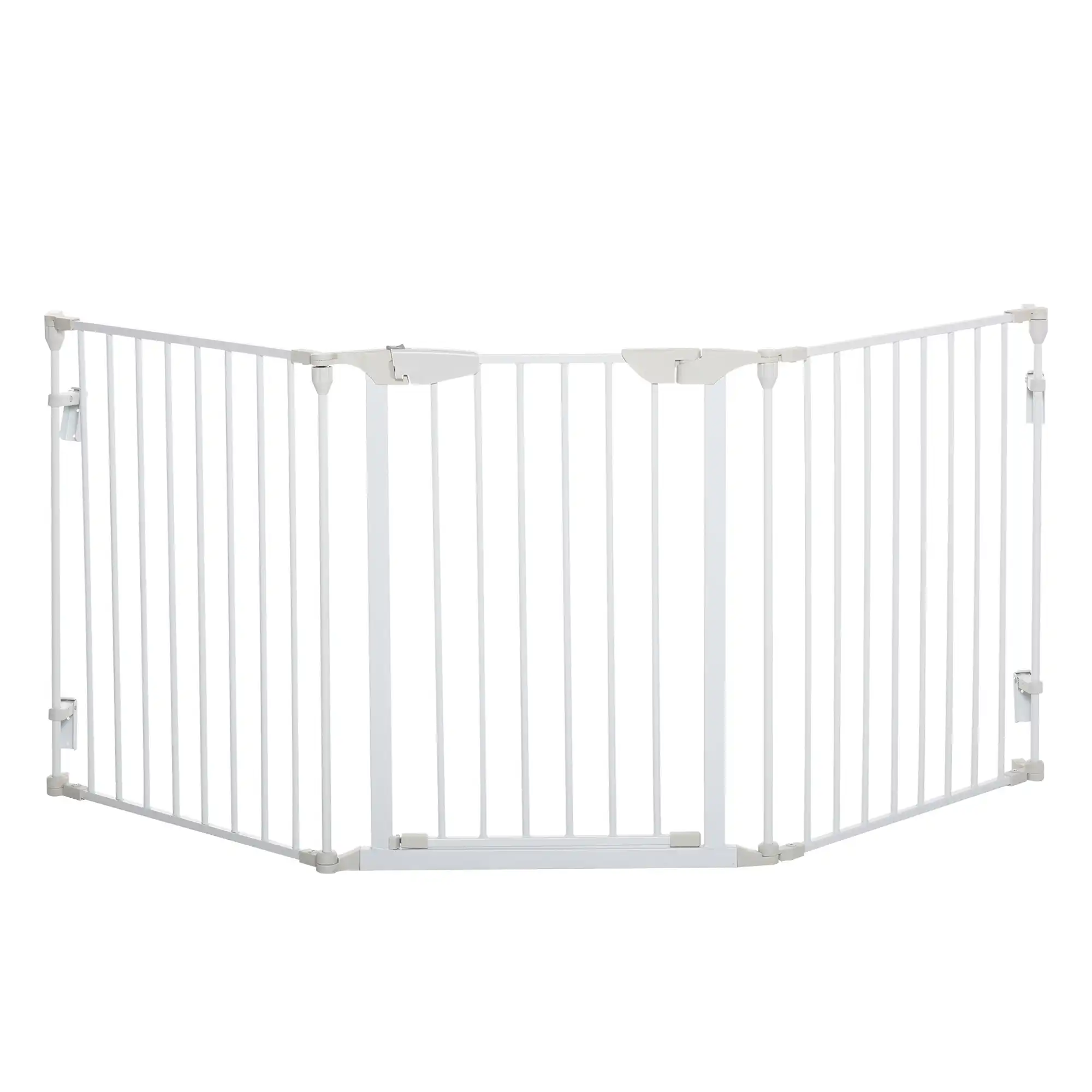 PawHut Barrera para Perros Plegable Valla para Mascotas de 3 Paneles con Cierre Inteligente Barrera de Seguridad para Escalera Pasillo 180x74,5 cm Blanco