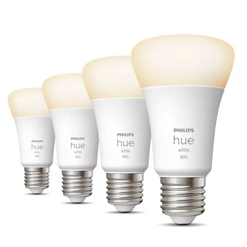 Philips Hue White Pack 4 Bombillas LED Inteligentes E27 9W Luz Blanca Cálida