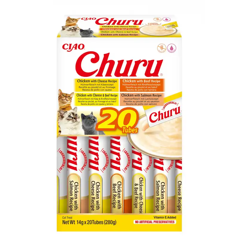 20x14gr Pack Churu para gato adulto pure mix con pollo