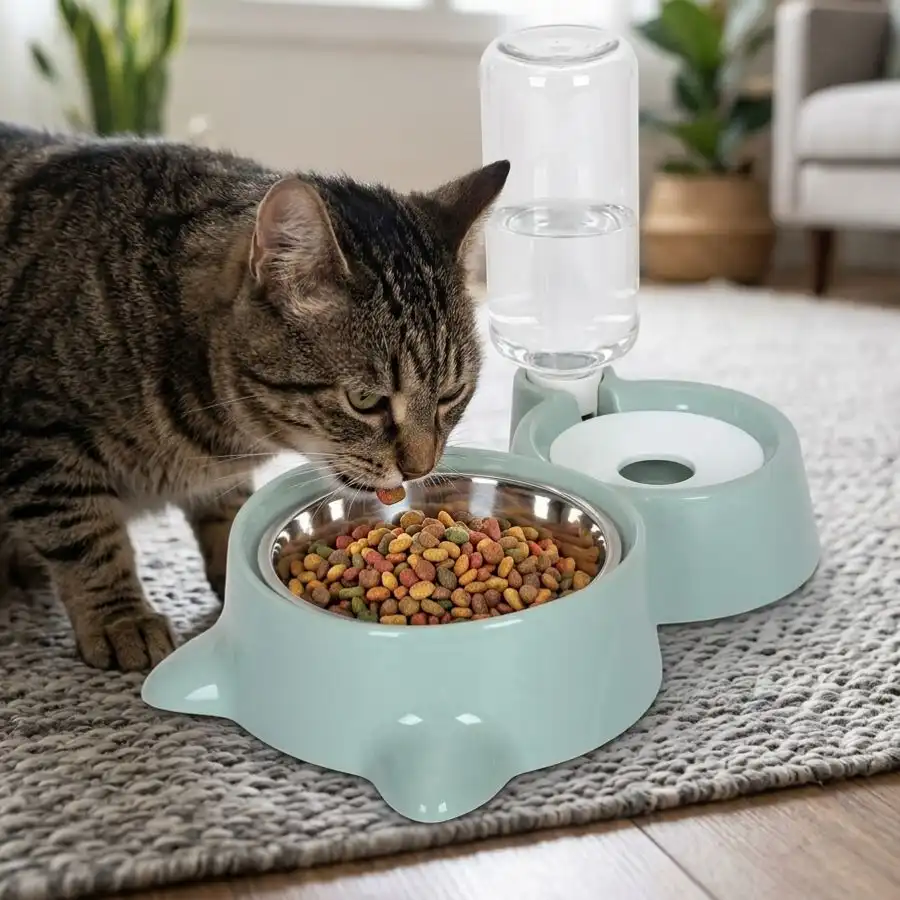 Leeby Comedero y Dispensador de Agua 2 en 1 Acero Inoxidable Verde para gatos 500 ml - Leeby - Comparador de precios