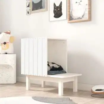 Casa Para Gatos De Madera Maciza De Pino Blanco 60x36x60 Cm