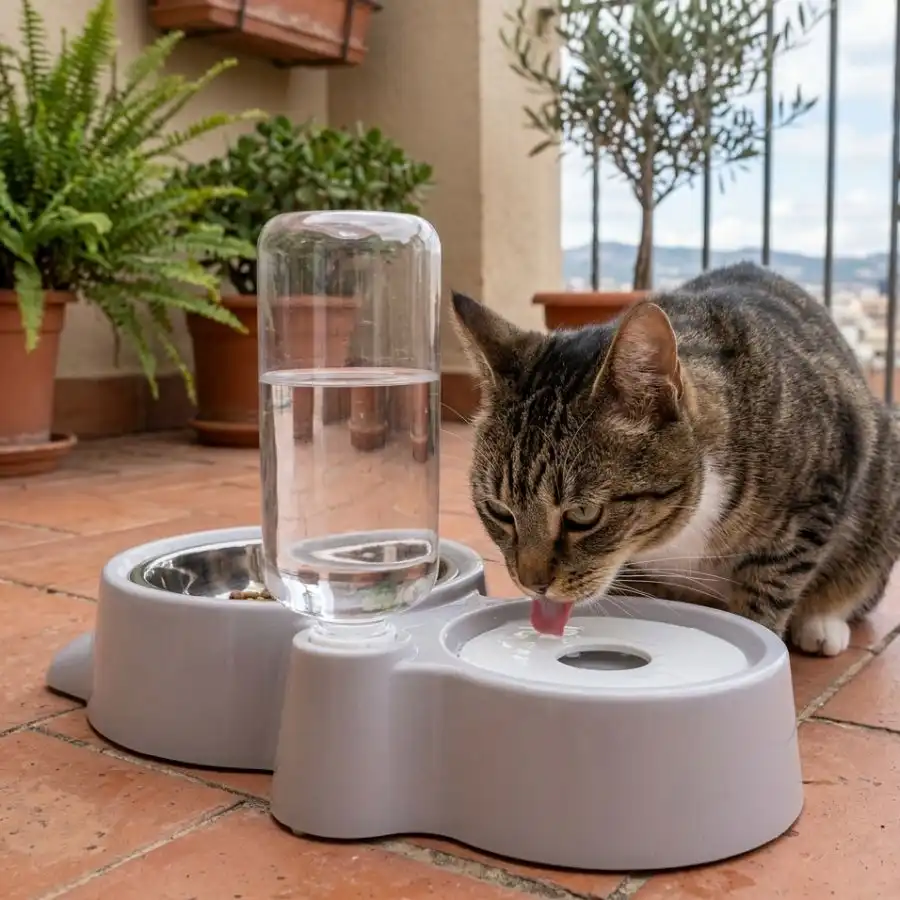 Leeby Comedero y Dispensador de Agua 2 en 1 Acero Inoxidable Gris para gatos 500 ml - Leeby - Comparador de precios
