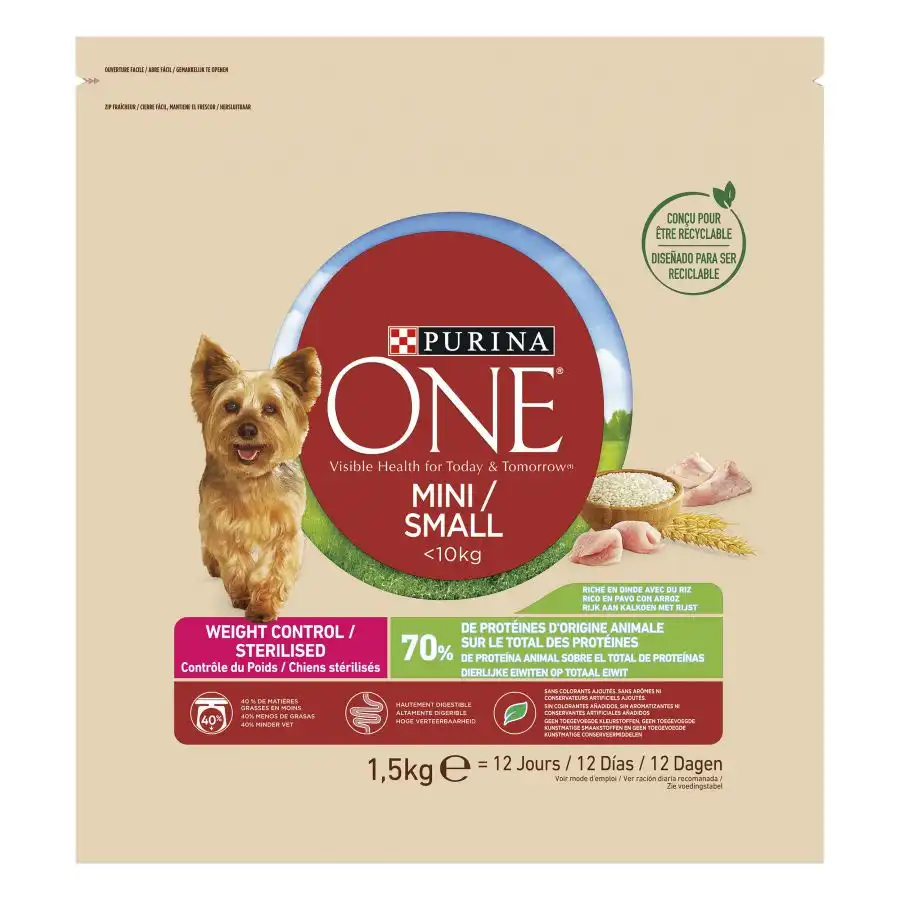 Purina One Adult Mini Weight Control Sterilised Pavo y Arroz pienso para perros - Purina One - Comparador de precios