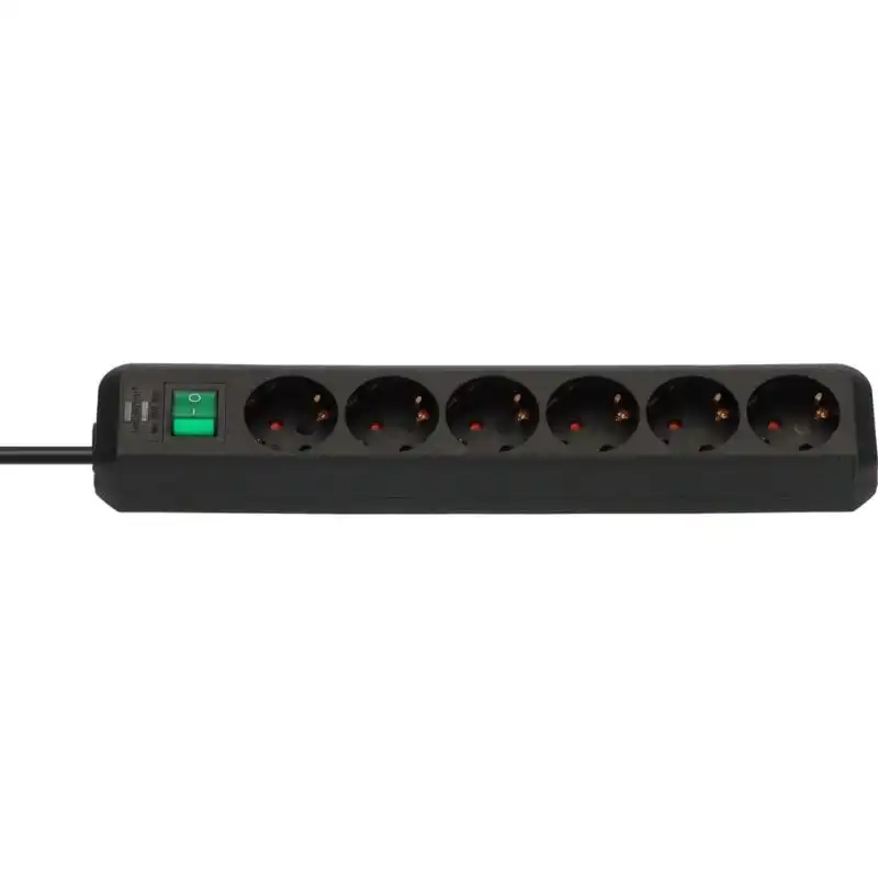 Brennenstuhl Eco-Line Regleta de Enchufes con 6 Tomas de Corriente e Interruptor 1.5m Negro