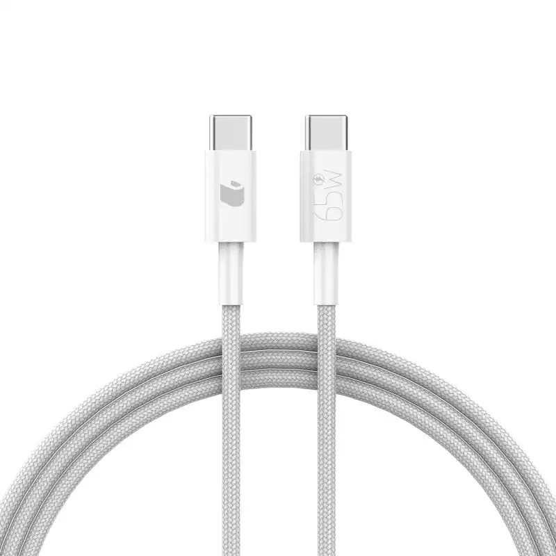 PcCom Essential Cable USB-C a USB-C 65W Carga Rápida Nylon Trenzado Blanco