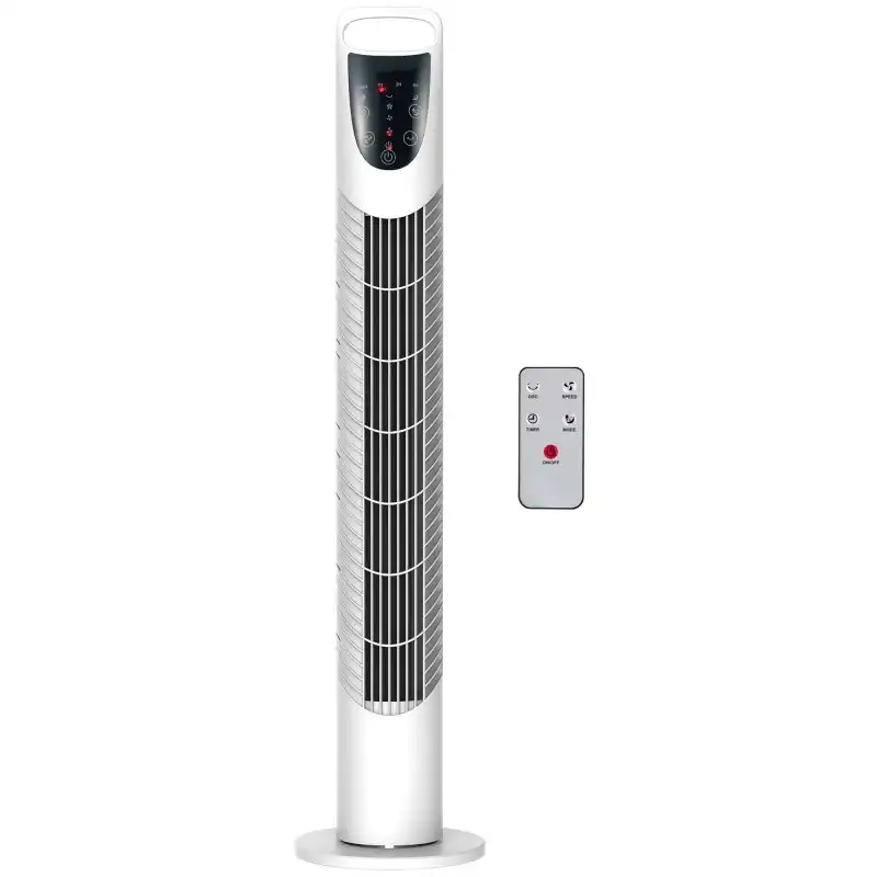 Homcom Ventilador de Torre Oscilante 40W con Mando a Distancia 18x78,5cm Blanco