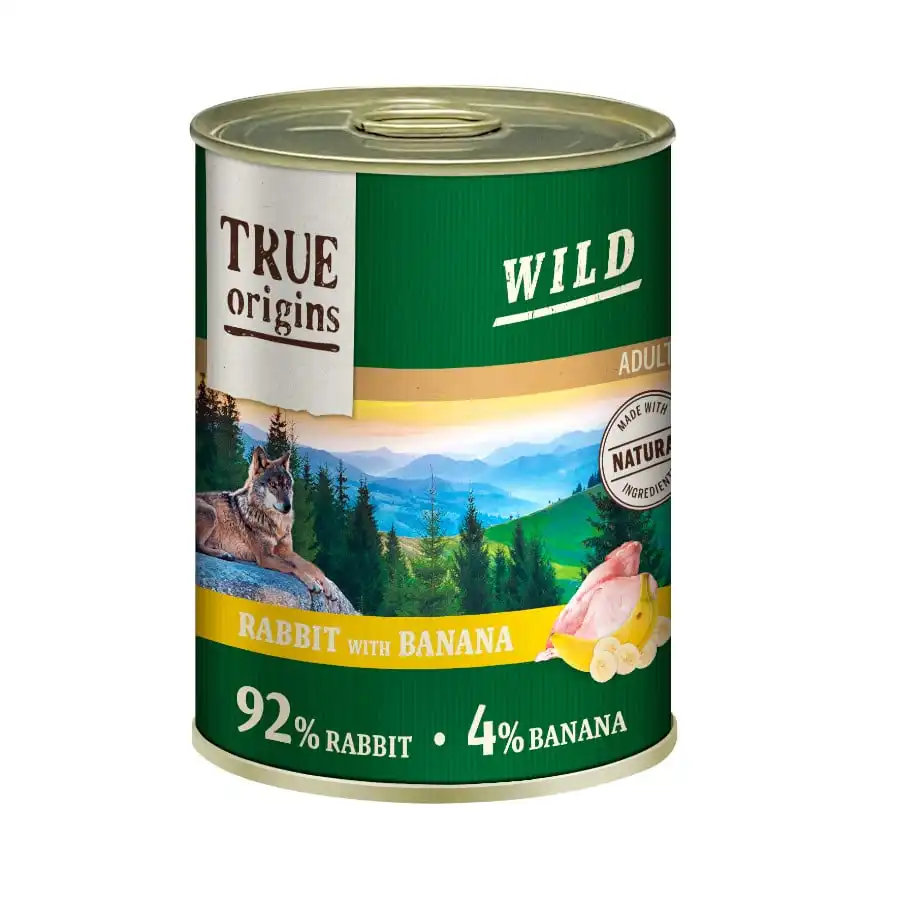 True Origins Adult Wild Conejo y Plátano lata para perros