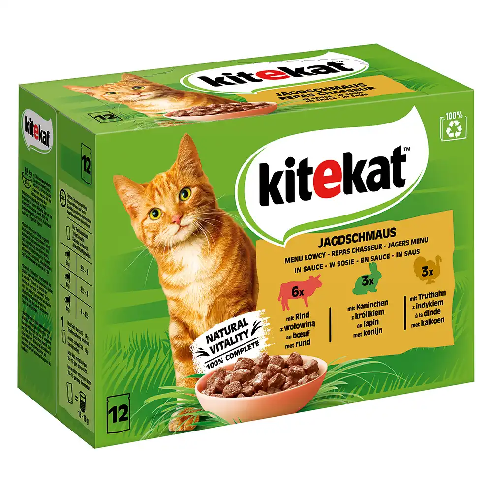 Kitekat en sobres 48 x 100 g - Pack Ahorro - Delicias del cazador en salsa