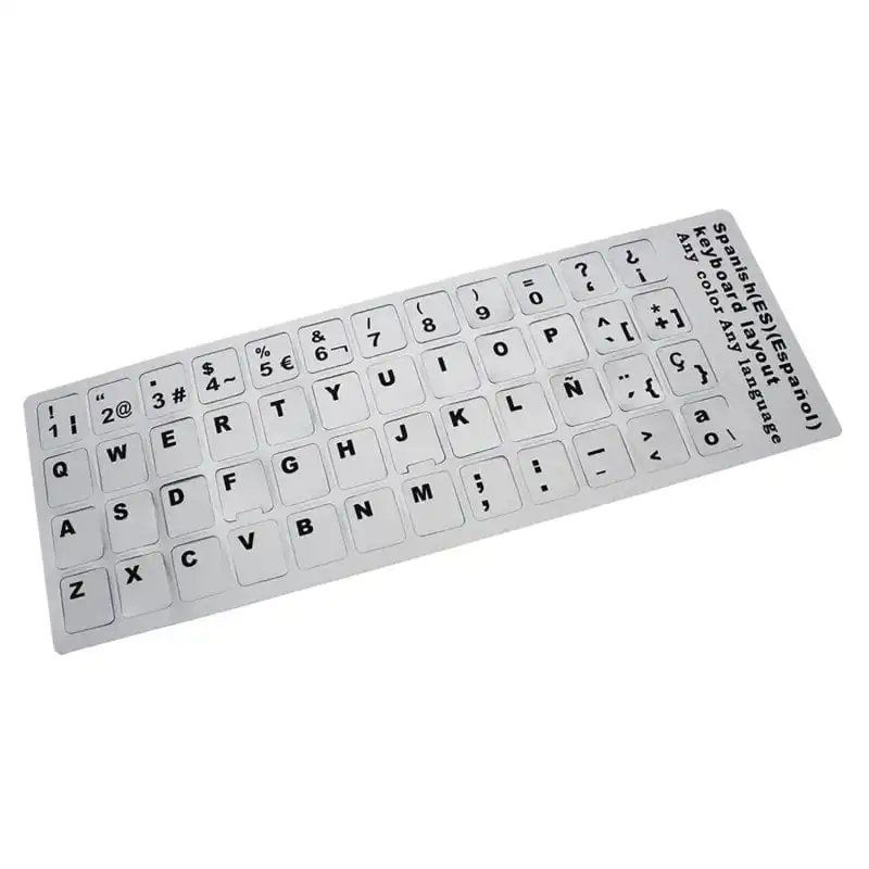 Pegatina Para Convertir Teclado En Español / Castellano Plata Con Letras En Negro