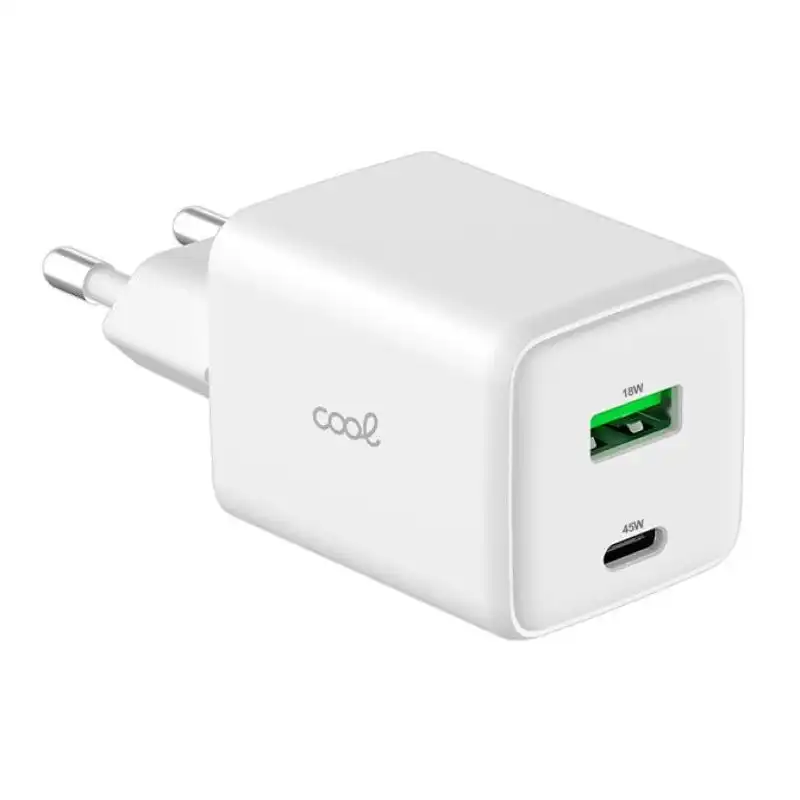 Cool Cargador Red Universal Ultra Fast Dual PD USB-C + USB 45W GaN Blanco