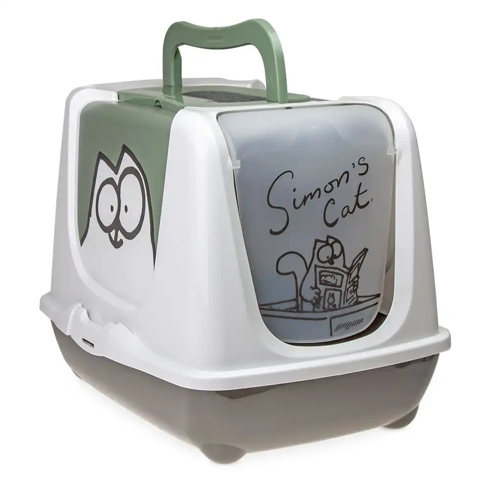 Arenero cubierto de Simon's Cat para gatos - Gris con verde y blanco