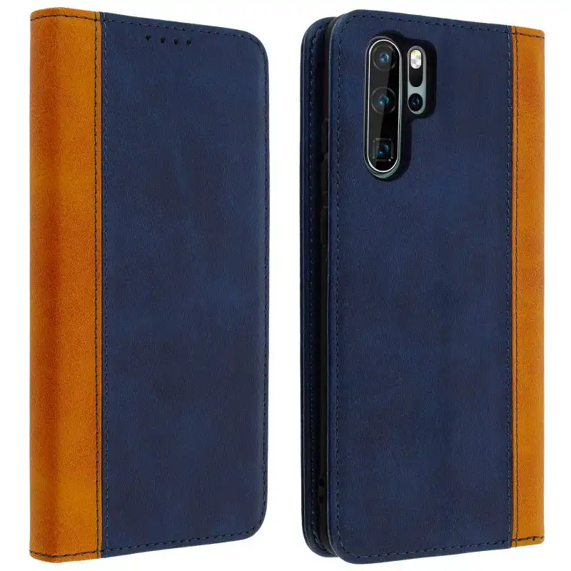 Avizar Funda Cartera Función Soporte Bicolor Azul para Huawei P30 Pro