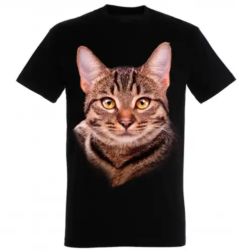 Camiseta unisex negra con estampado de gato europeo