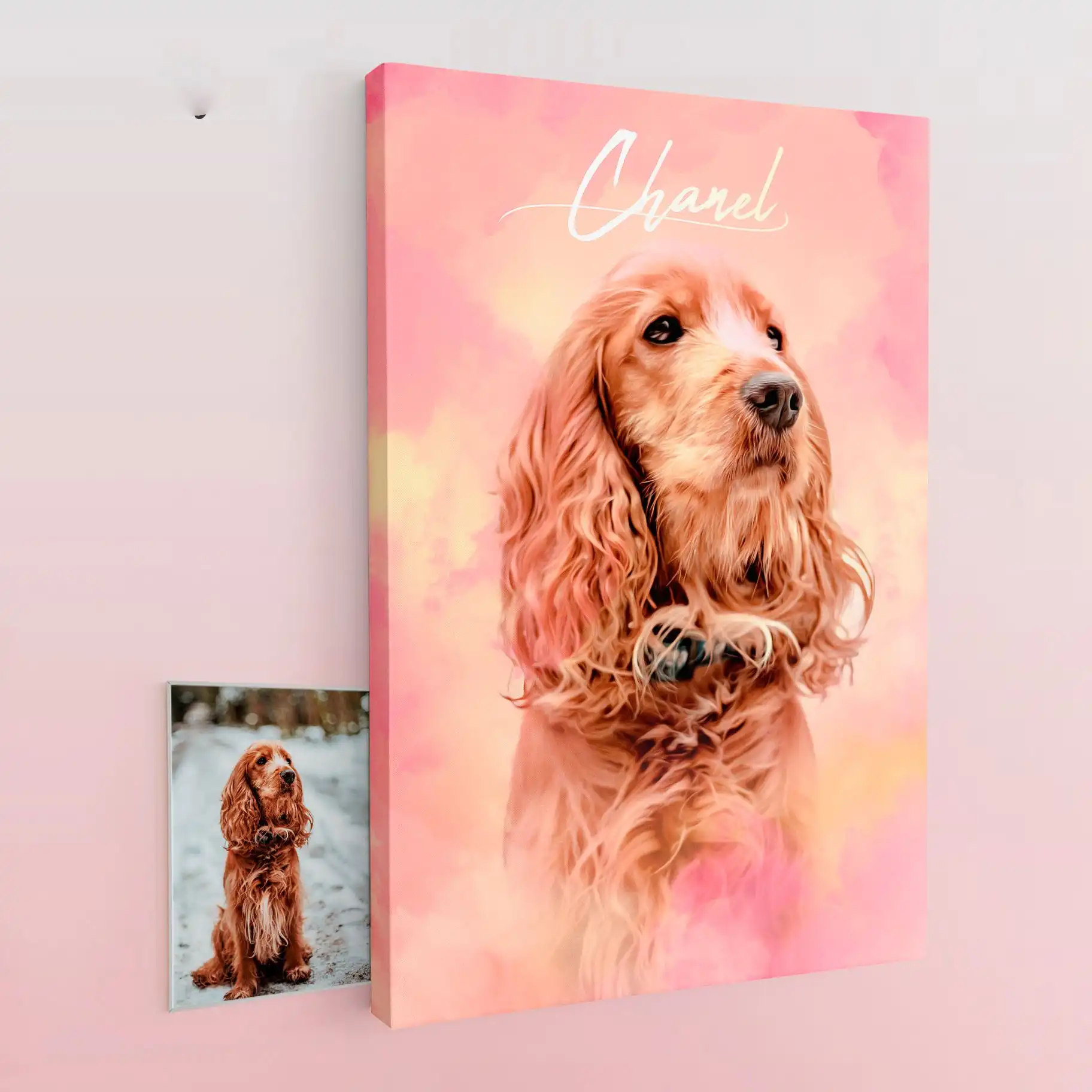 Pet Story Retrato Personalizado de Mascota Lienzo Cloud Pink