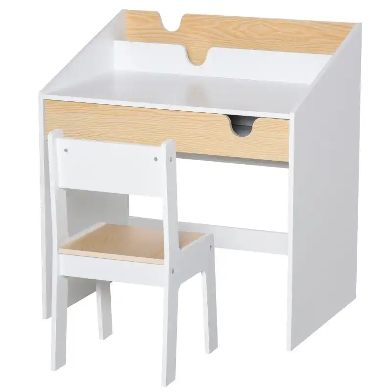 Homcom Escritorio para Niños Con Silla 70x50x75 Cm Blanco y Natural
