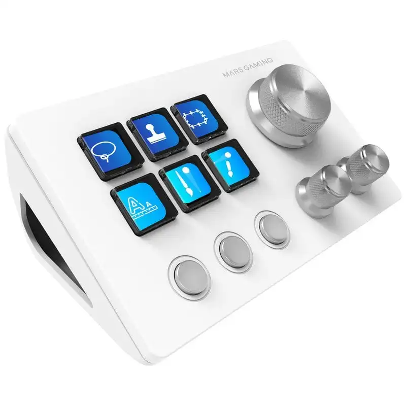 Mars Gaming MSD-TWO Control Deck Compacto 6 Teclas LCD Personalizables 3 Ruedas Windows MacOS Blanco