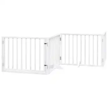 Puerta Para Perros Plegable 4 Paneles Madera Álamo Blanca 320cm Vidaxl