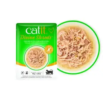 Catit Divine Shreds - Sopas De Pollo Para Gatos - Higado Y Brocoli, 18 Sobres X 75 Gr