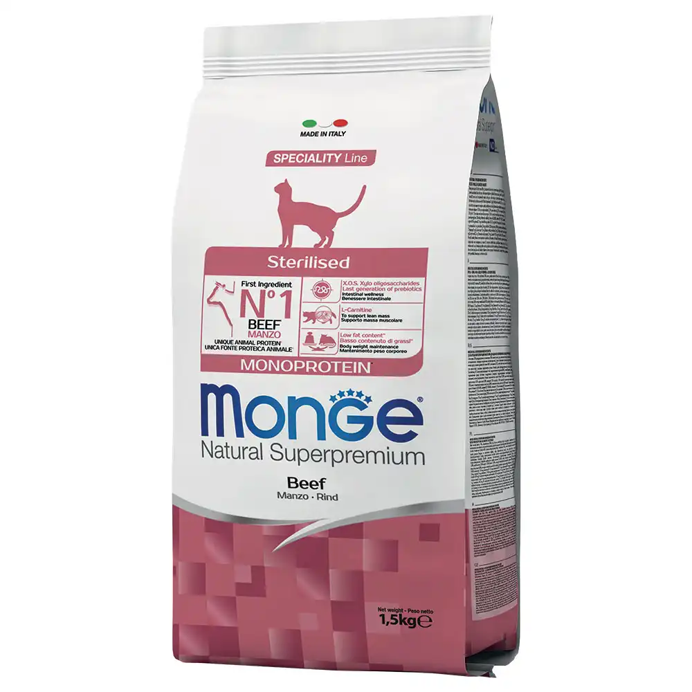 Croquetas de ternera esterilizadas Monge para gatos - 1,5 kg