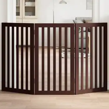 Puerta Para Perros Plegable 3 Paneles Madera Álamo Marrón 150cm