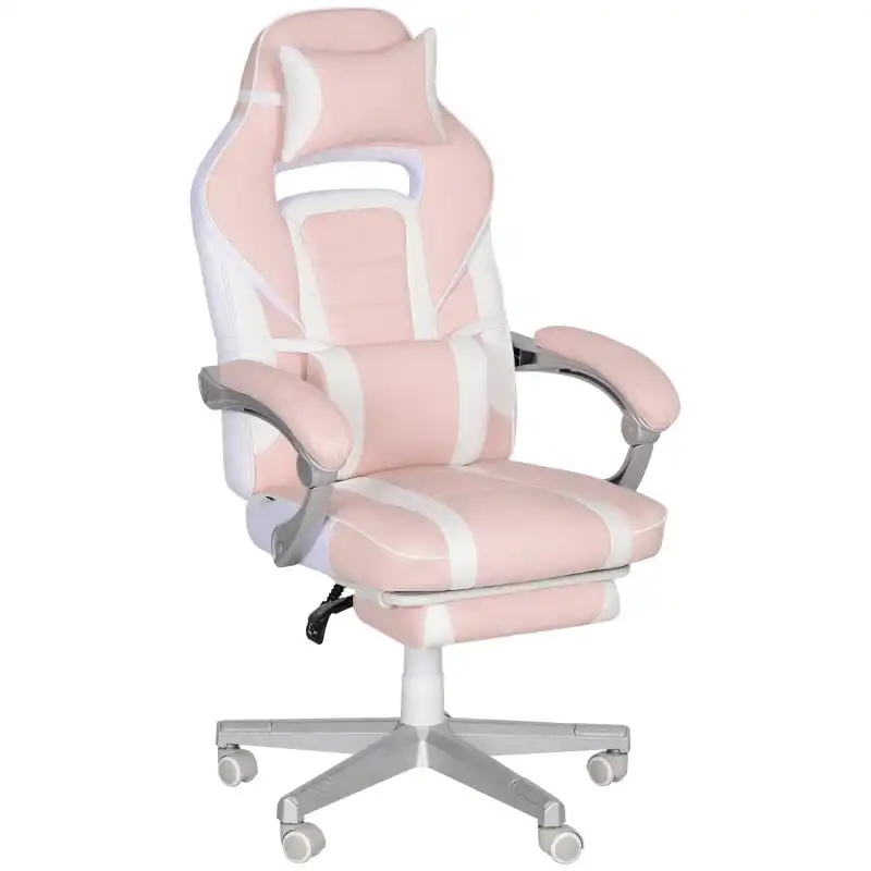 Homcom Silla Gaming Reclinable Con Reposapiés Retráctil Soporte Lumbar Rosa