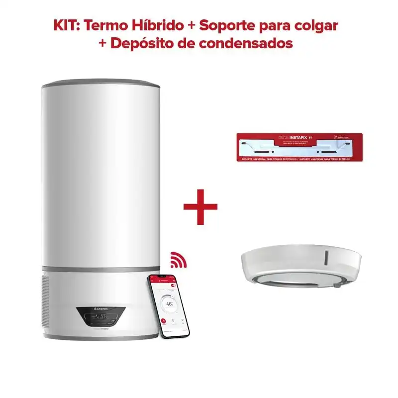 Termo Eléctrico Con Aerotermia, Ariston, Lydos Hybrid Wifi 80l + Depósito De Condensados + Soporte De Pared Instafix, Clase Energetica A