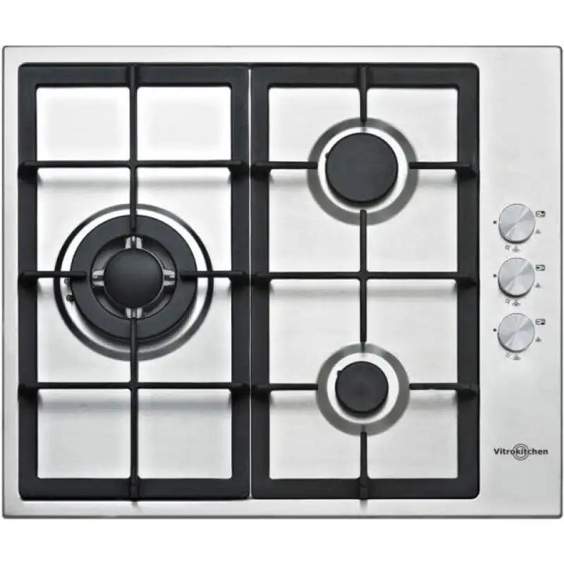 Vitrokitchen EN636LIB Placa de Gas Butano 3 Zonas 60cm Acero Inoxidable