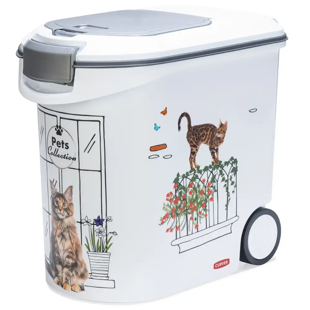 Envase para pienso Curver para gatos - Diseño de balcón: hasta 12 kg de pienso (35 litros)