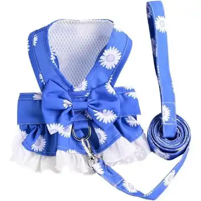Pawffee Hundegeschirr mit Leine klein blau, Blumenmuster, Schleife, Kleid - 1 pieza - Pawffee - Comparador de precios