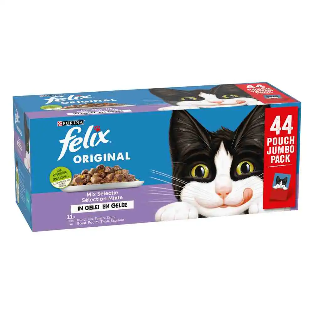 Felix Original Mix en gelatina 44 x 85 g - Pack mixto (salmón, atún, ternera, pollo)