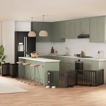 Puerta De Perros Plegable 12 Paneles Madera Álamo Negra 960 Cm