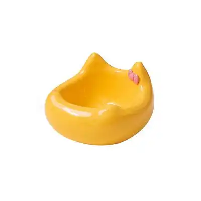 UAMLY Cuenco de cerámica para gatos - Diseño de cabeza de gato con lazo - AMARILLO - Uamly - Comparador de precios