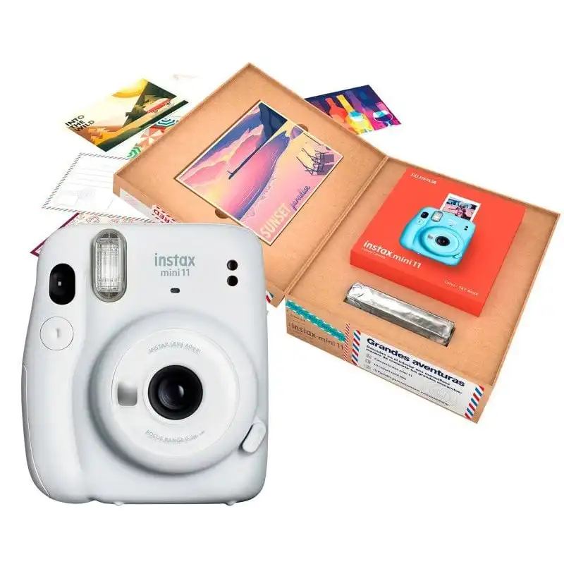 Fujifilm Instax Mini 11 Bundle Grandes Aventuras Cámara Instantánea Ice White