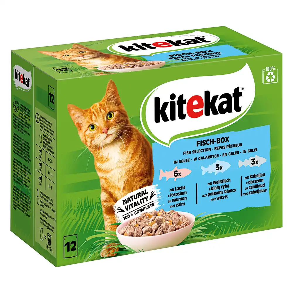 Kitekat en sobres 48 x 100 g - Pack Ahorro - Pescado en gelatina