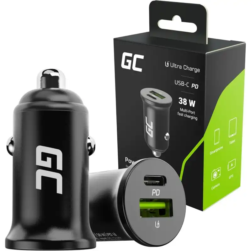 Green Cell GC CADM-GC-38AC Cargador de Coche con Carga Rápida USB-C + USB A 38W Negro