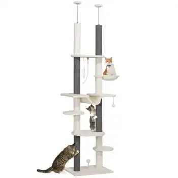 Árbol Para Gatos De Aglomerado De Madera 60x44x225-255cm-pawhut.crema