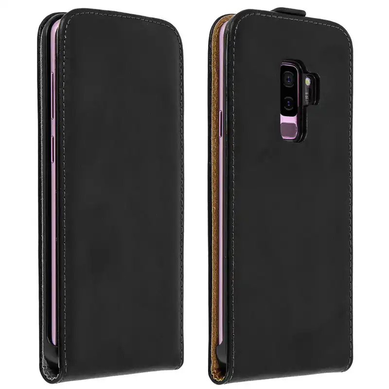 Avizar Funda Vertical de Cuero Negra para Samsung Galaxy S9 Plus