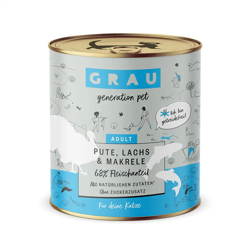 GRAU Adult Sin Cereales 6 x 800 g - Pavo, salmón y caballa