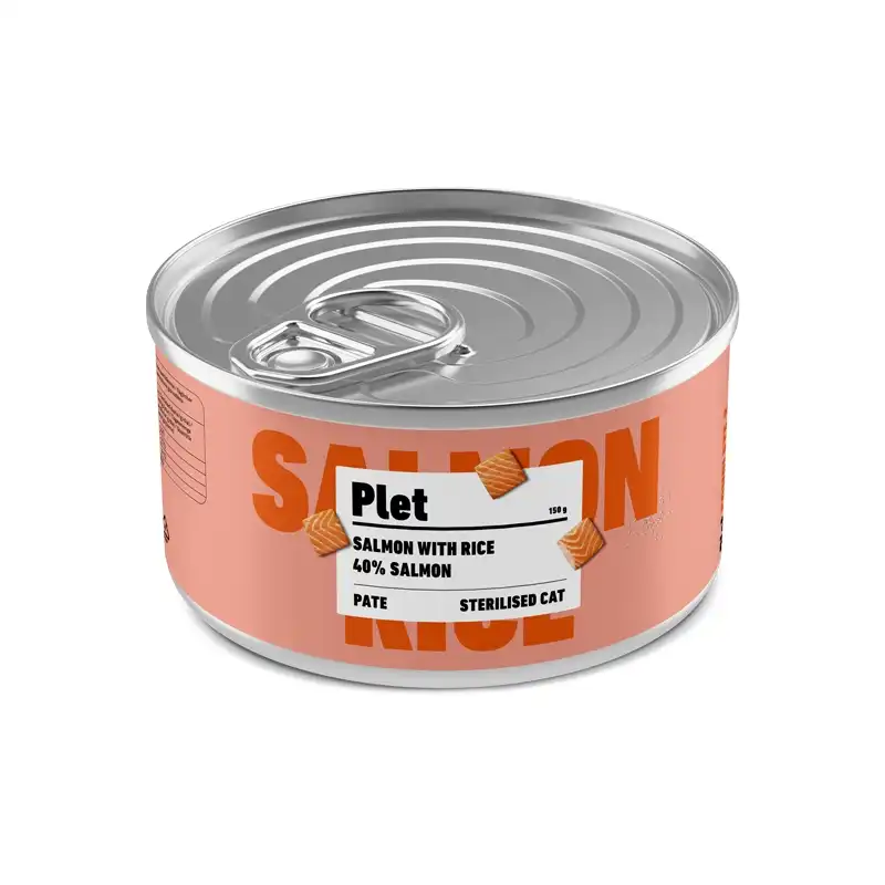 12x150Grs Latas Plet para Gatos esterilizados. Salmón con arroz. - Plet - Comparador de precios
